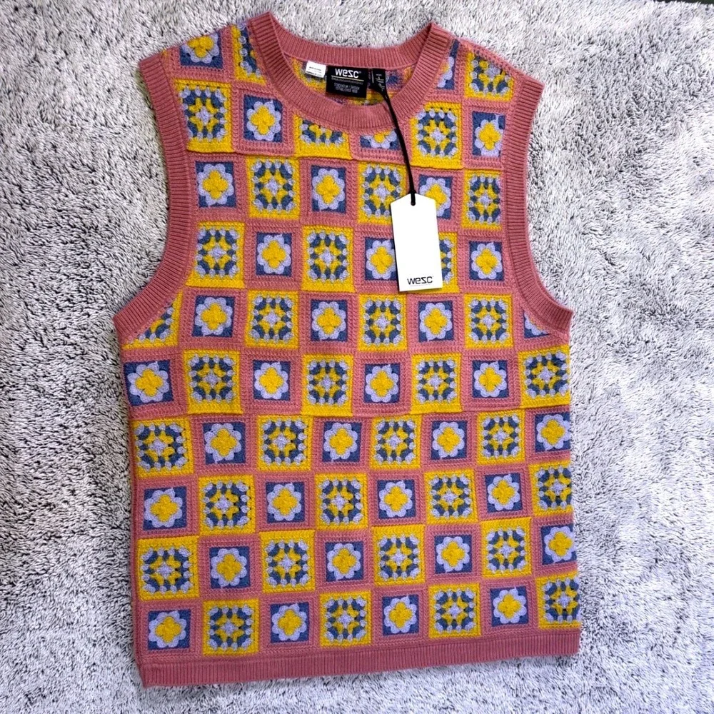 WeSC Crochet Sweater Vest Men S / Women M Granny Square Cottagecore Grandmacore